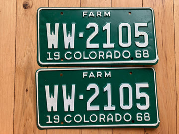 Pair of 1968 Colorado Farm License Plates