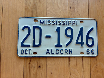 1966 Mississippi Alcorn County License Plate
