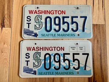 1996 Embossed Base and 2018 Flat Base Seattle Mariner License Plate -Same Number