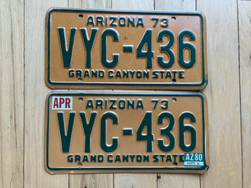 Pair of 1973 Arizona License Plates W/- 1980 Tab - MVD Clear