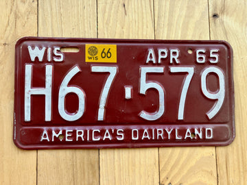 1965 Wisconsin License Plate W/ 1966 Tab