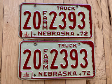 Pair Of 1972 Nebraska Farm Truck License Plates W/ 1975 Tabs