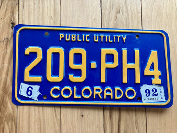 1992 Colorado Public Utility License Plate