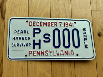 1990 Pennsylvania Pearl Harbor Survivor Sample License Plate