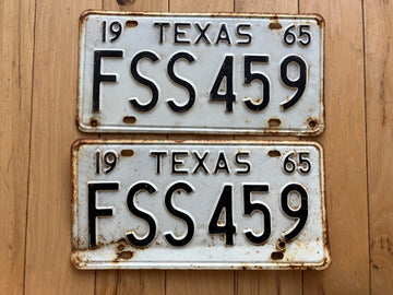 Pair of 1965 Texas License Plates - Check With DMV For YOM
