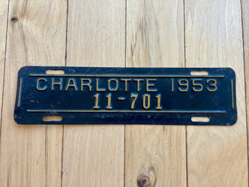 1953 Charlotte North Carolina License Plate Town Topper