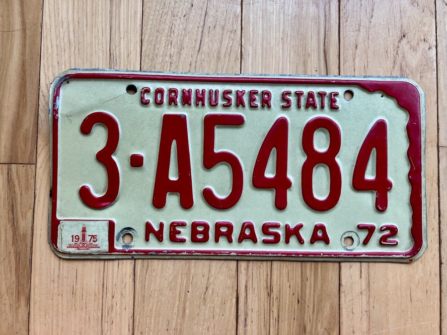 1972 Nebraska License Plate W/ 1975 Tab
