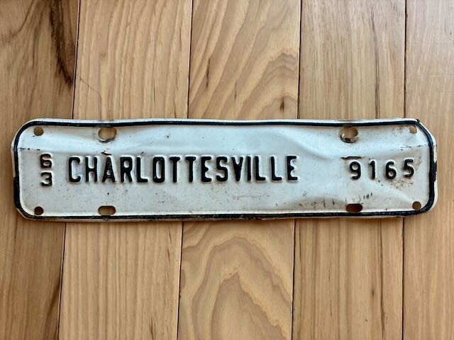 1963 Charlottesville Virginia License Plate Topper
