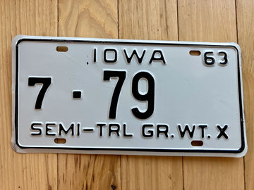 1963 Iowa Semi Trailer GR WT X License Plate