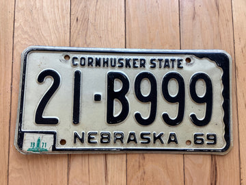1969 Nebraska License Plate W/ 1971 Tab