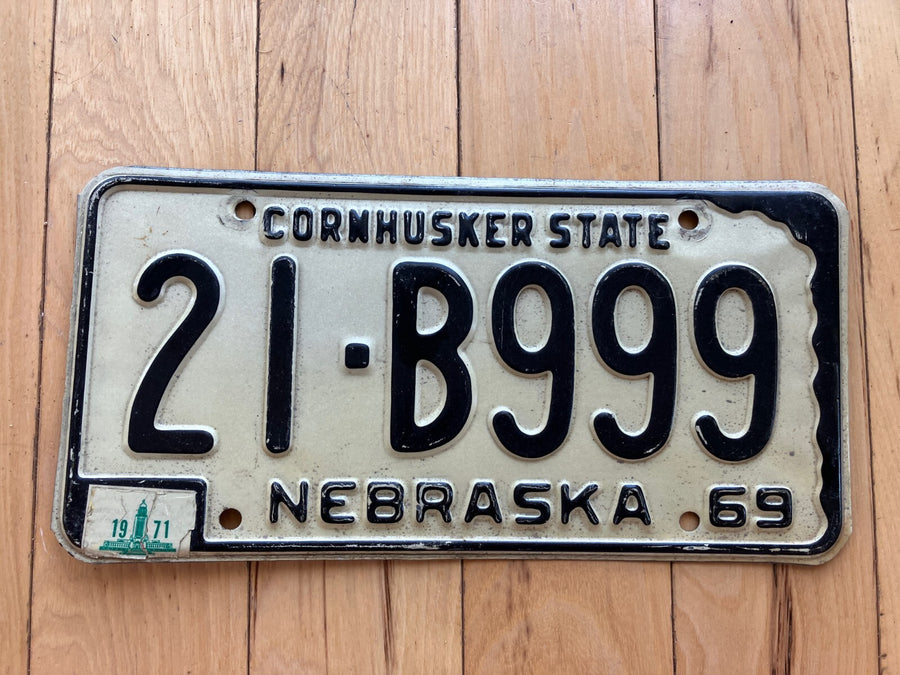 1969 Nebraska License Plate W/ 1971 Tab