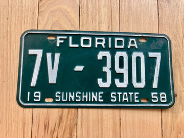 1958 Florida License Plate - Numbers YOM Clear