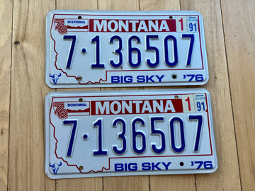 Pair of 1976 Montana License Plates W/ 1991 Tabs