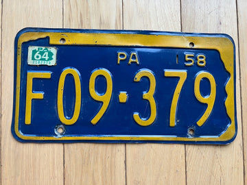 1958 Pennsylvania License Plate W/ 1964 Tab