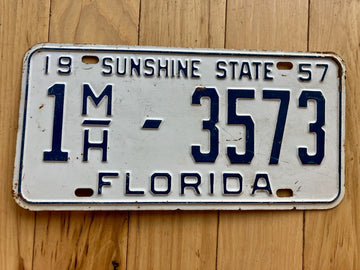 1957 Florida Motor Home License Plate - Numbers YOM Clear
