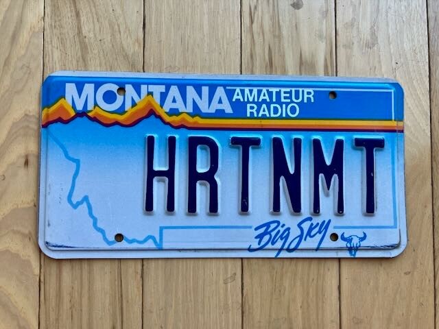 1991 Montana Amateur Radio/Vanity License Plate - HRTNMT/ Heart In Montana?