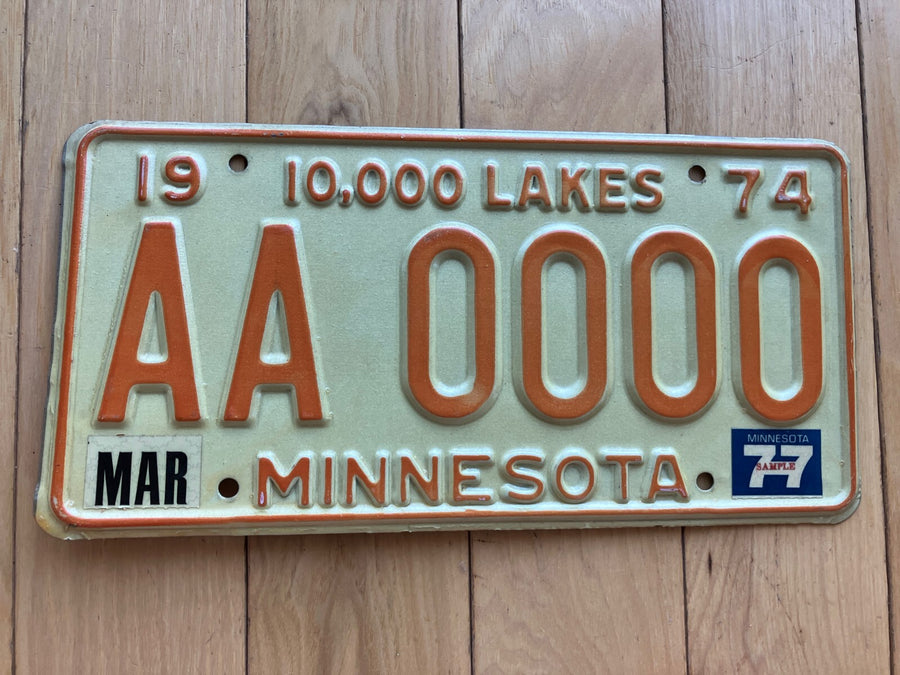 1974 Minnesota Sample License Plate W/ 1977 Tab