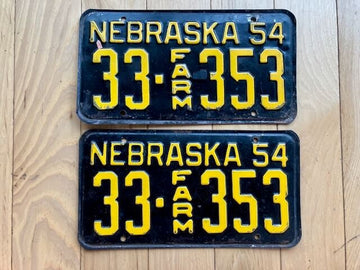Pair of 1954 Nebraska Farm License Plates