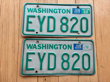 1983 Pair of Washington State License Plates W/1988 Tab - Check With DOL For YOM