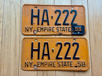 Pair of 1958 1959 New York License Plates