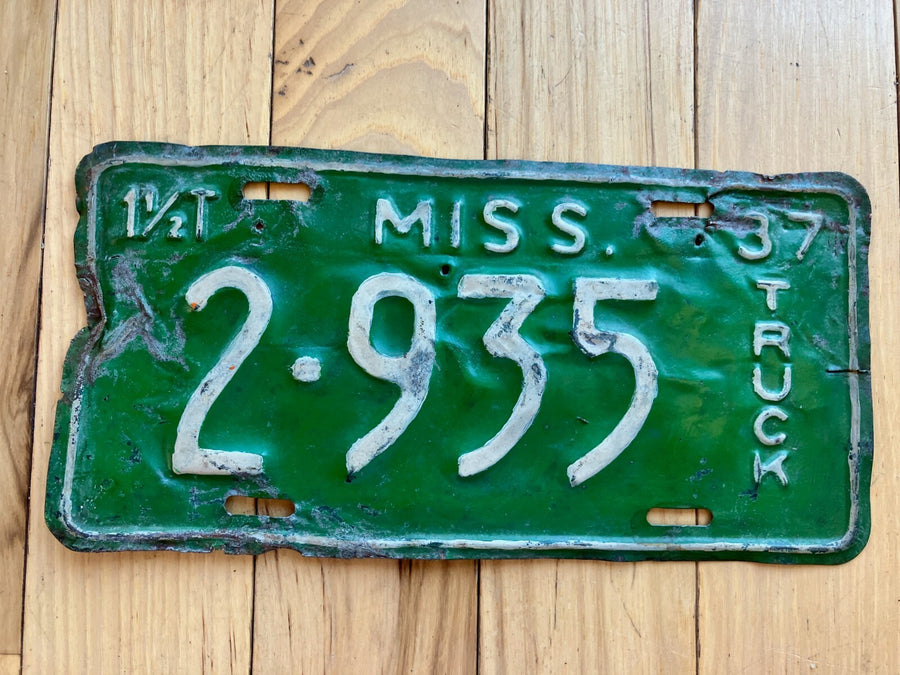 1937 Mississippi 1 1/2 Ton Truck License Plate - Terrible Condition