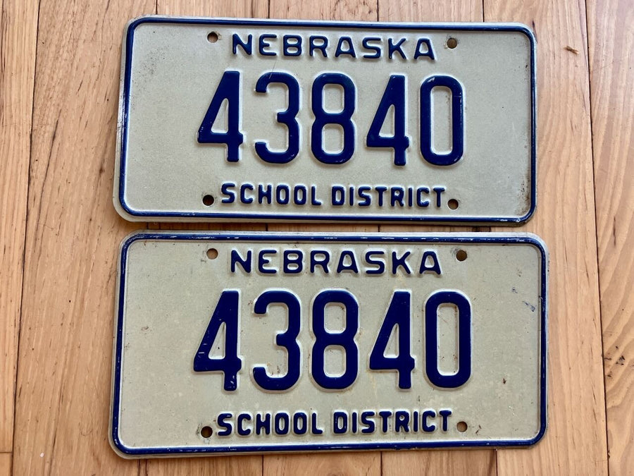 Pair of Vintage Nebraska School District License Plates