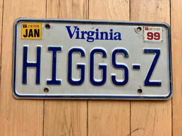 1999 Virginia Vanity License Plate - HIGGS-Z