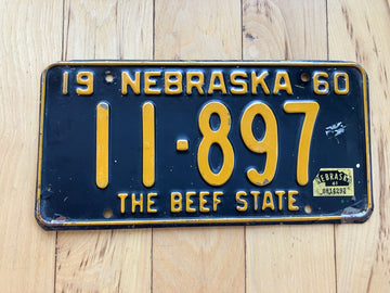1960 Nebraska License Plate W/ 1961 Tab