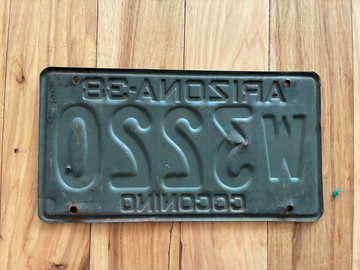 1938 Arizona Coconino County License Plate- MVD YOM Clear