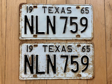 Pair of 1965 Texas License Plates - Check With DMV For YOM
