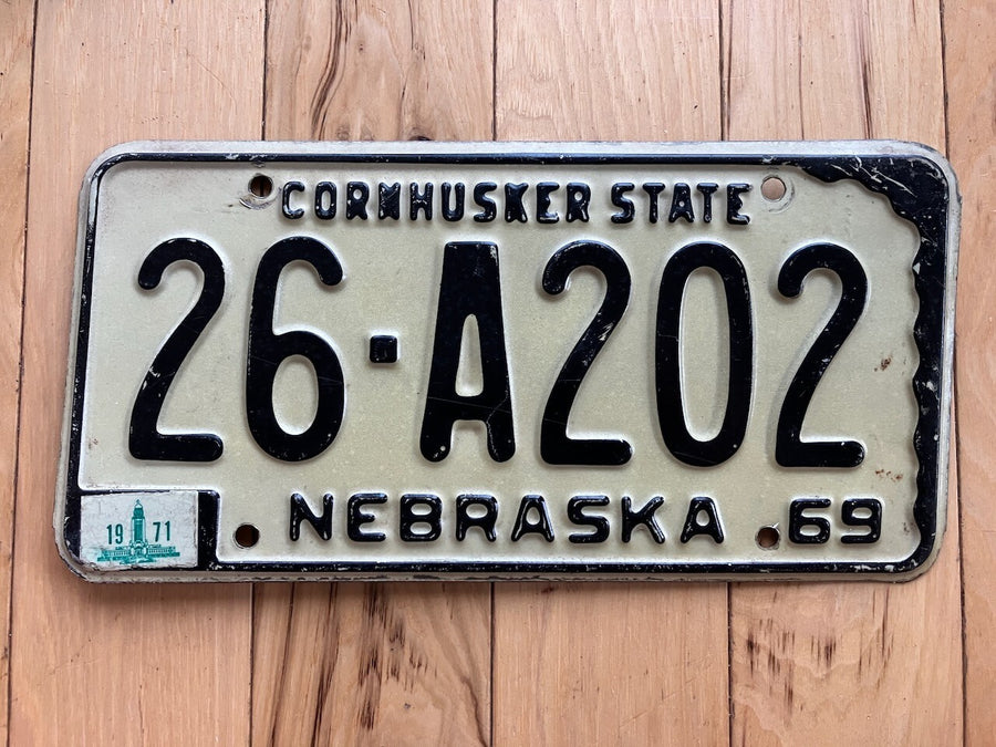 1969 Nebraska License Plate W/1971 Tab