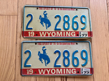 Pair Of 1977 Wyoming License Plate
