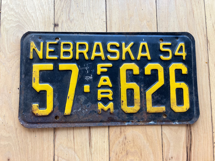 1954 Nebraska Farm License Plate