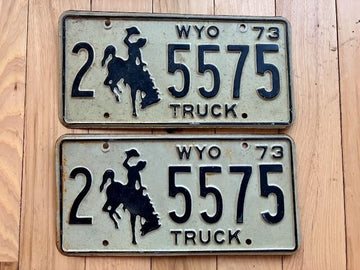 Pair of 1973 Wyoming Truck License Plates