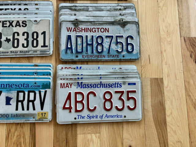 Lot of 100 License Plates- 20 Versions, 5 of Each in Craft Condition
