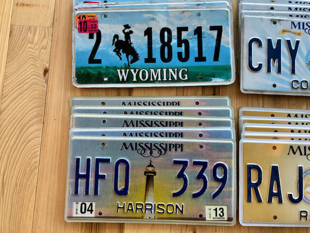 Lot of 100 License Plates- 20 Versions, 5 of Each in Craft Condition