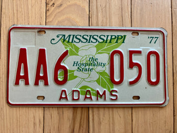 1977 Mississippi Adams County License Plate