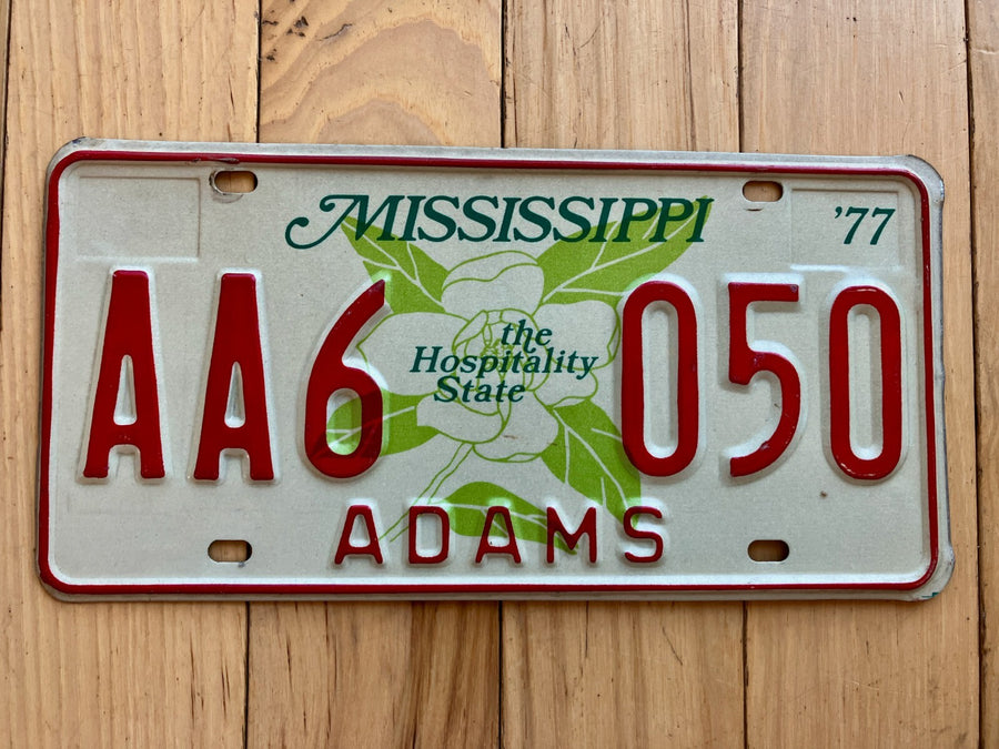 1977 Mississippi Adams County License Plate