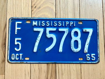1965 Mississippi F5 License Plate