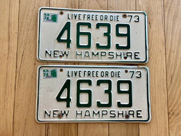 Pair of 1973 New Hampshire License Plates W/ 1974 Tabs