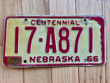 1966 Nebraska Centennial License Plate
