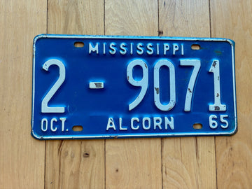 1965 Mississippi Alcorn County License Plate