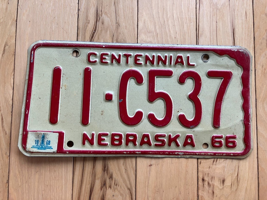 1966 Nebraska Centennial License Plate W/1968 Tab
