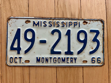 1966 Mississippi Montgomery County License Plate