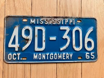 1965 Mississippi Montgomery County License Plate