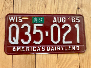 1965 Wisconsin License Plate W/ 1967 Tab