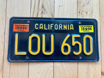 1965 1966 California License Plate