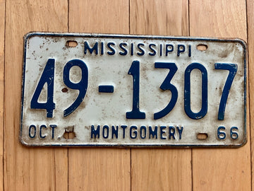1966 Mississippi Montgomery County License Plate