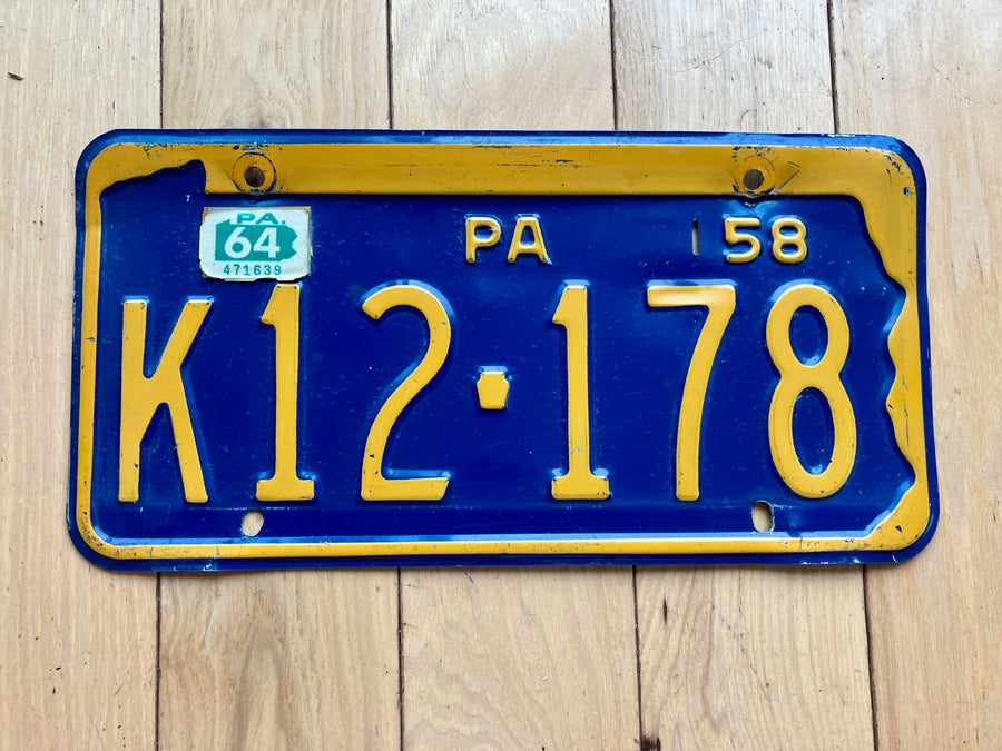1958 Pennsylvania License Plate W/ 1964 Tab