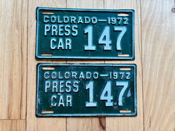 1972 Pair of Colorado Press Car License Plate